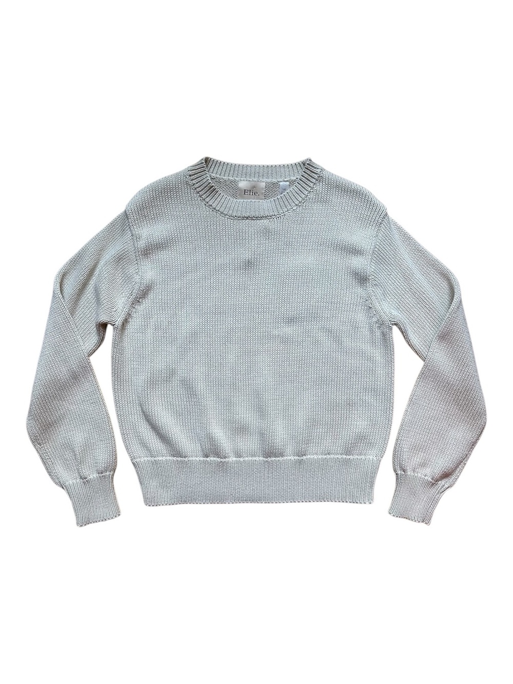 Elie Tahari Cream White Cotton Crewneck Knit Sweater